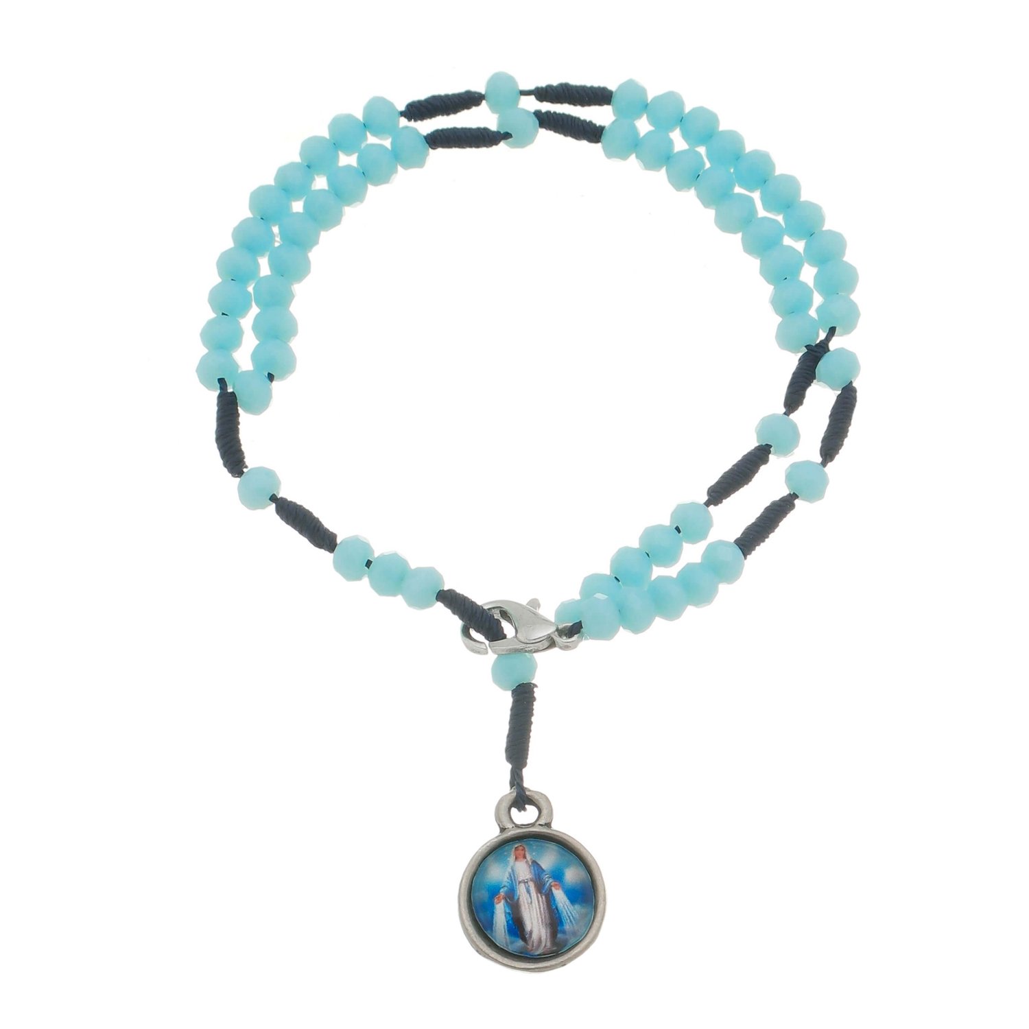 Terço De Pulso Cristal Nossa Senhora Das Gracas - Azul
