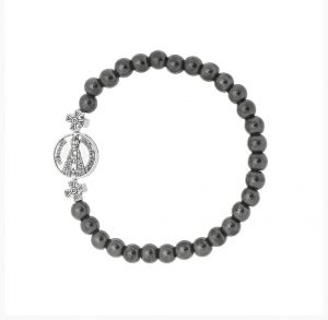 Pulseira com Elastico de Nossa Senhora Aparecida em Hematita