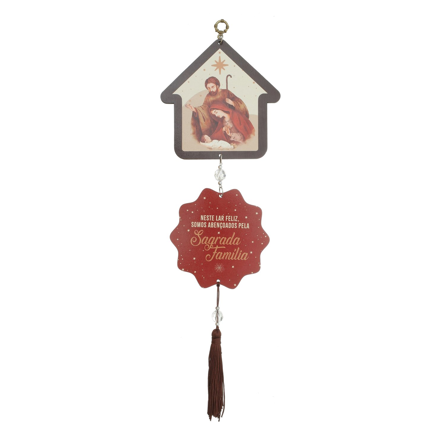 Adorno Duplo de Natal da Sagrada Família de MDF