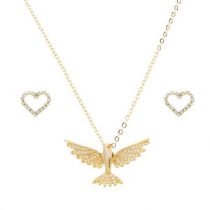 Colar do Espírito Santo c/ Brinco de Coração Folhado