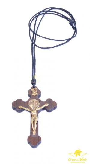 Cordão Crucifixo de São Bento Marrom 8 cm