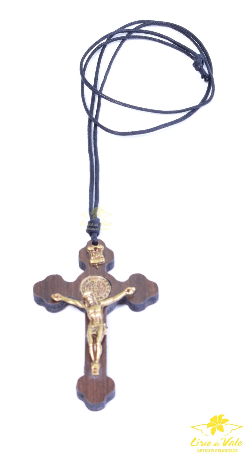 Cordão Crucifixo de São Bento Marrom 8 cm
