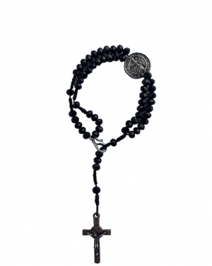 Terço de Pulso de São Bento em Cristal Preto