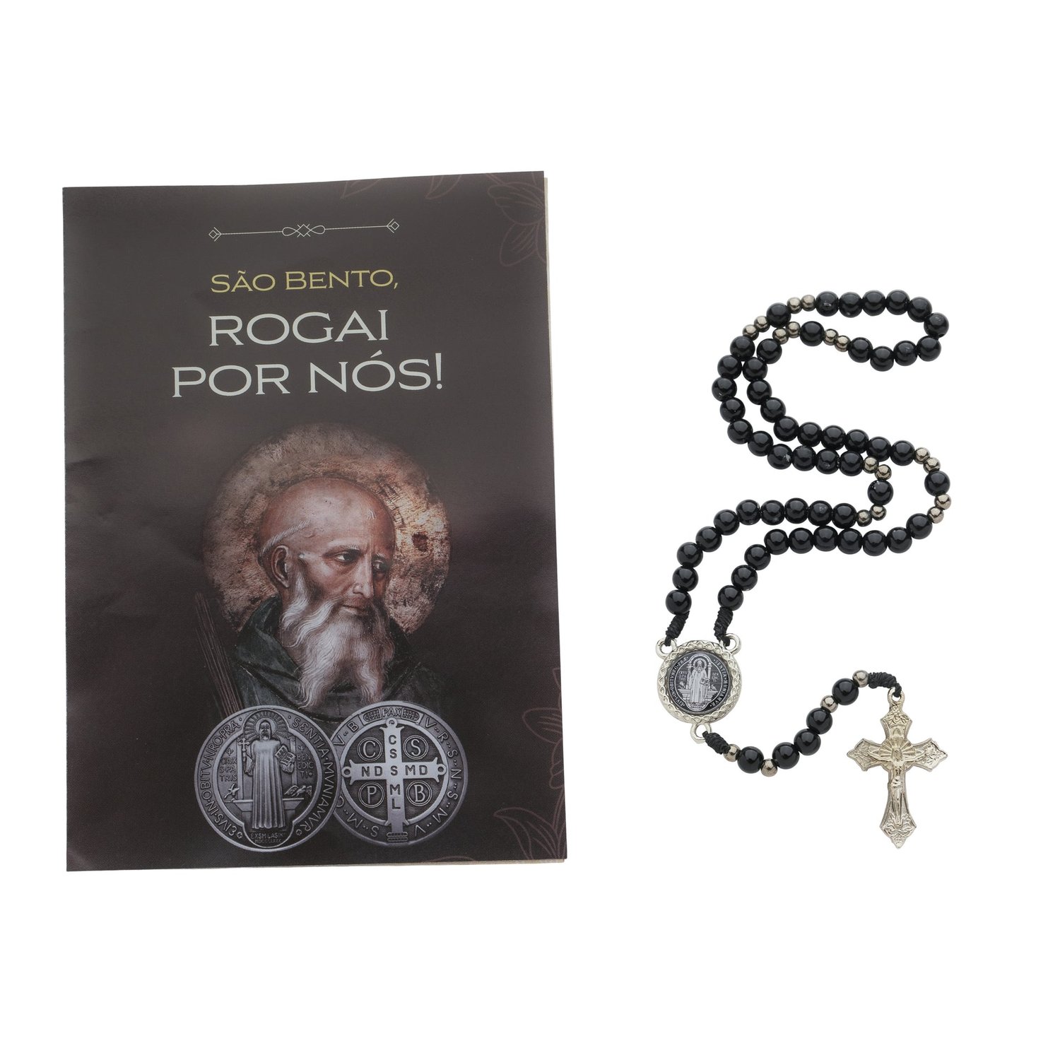 Terço com Folheto da Medalha de São Bento - Preto