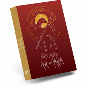 Bíblia Ave Maria Capa Eis o Cordeiro de Deus Vermelha