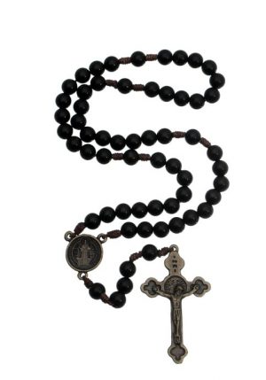 Terço São Bento Pérola Preto 8Mm