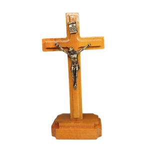 Crucifixo de Mesa de Madeira de Demolição Envernizado