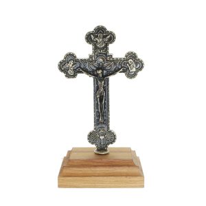 Pedestal Crucifixo Trindade - Base Madeira 9Cm